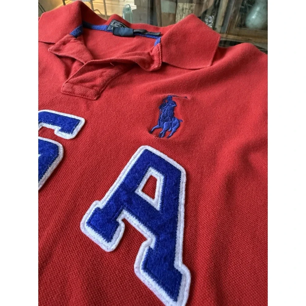 Vintage Polo Ralph Lauren Mens Large Custom Fit Big‎ Pony USA Red Blue 3
